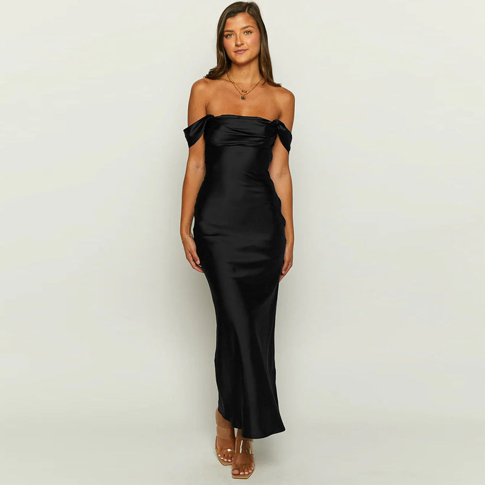 Acetate Satin Annual Meeting Dress High Waist Tube Top Dress