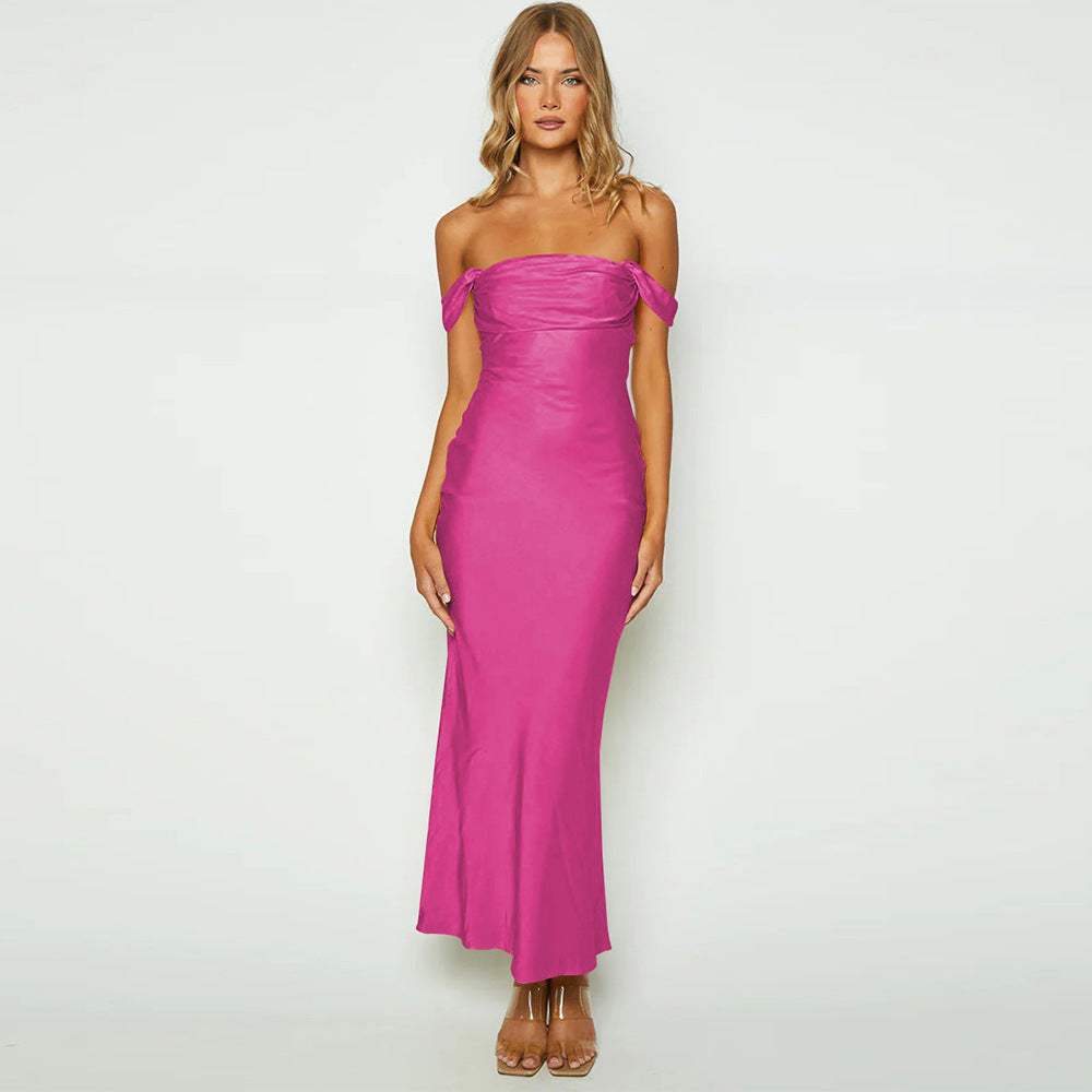 Acetate Satin Annual Meeting Dress High Waist Tube Top Dress