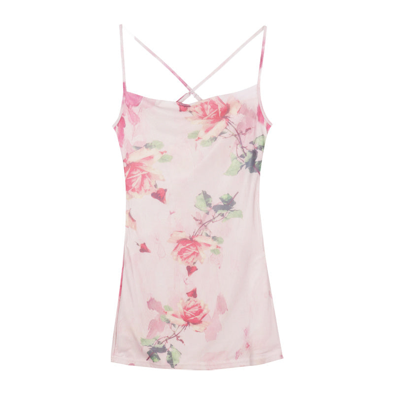 Women's Vintage Slit Floral Suspender Dress