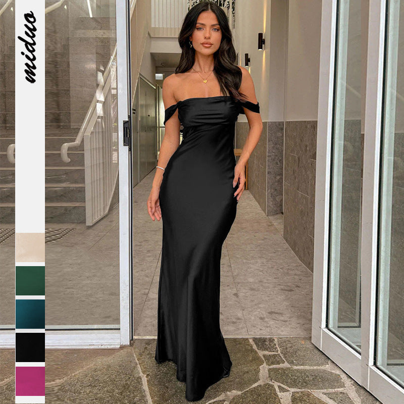 Acetate Satin Annual Meeting Dress High Waist Tube Top Dress
