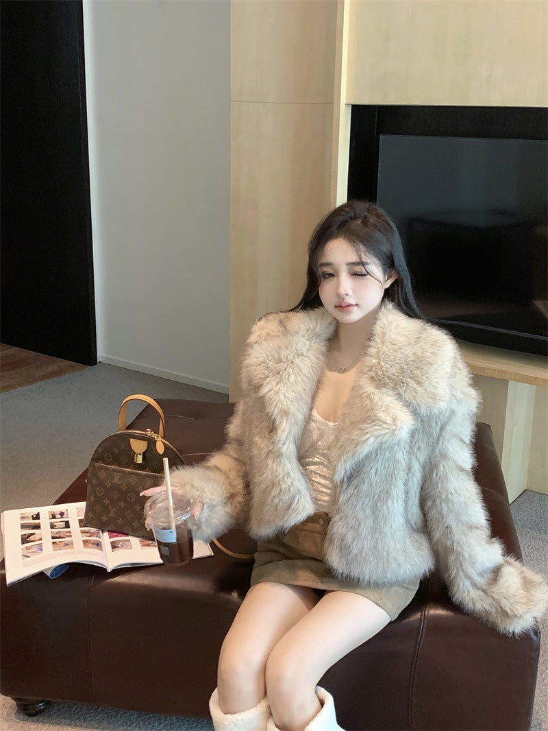 Women's Winter Large Lapel Short Artificial Fur Upper Garment