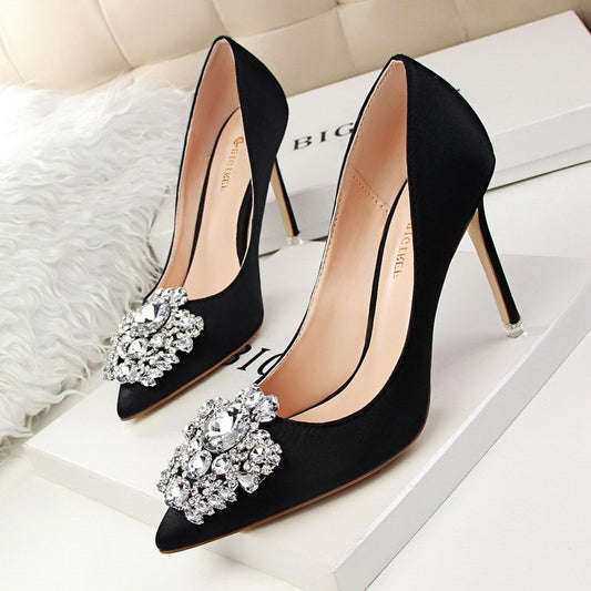 Black High Heels Women Stiletto Professional Leather Shoes Pointed Toe