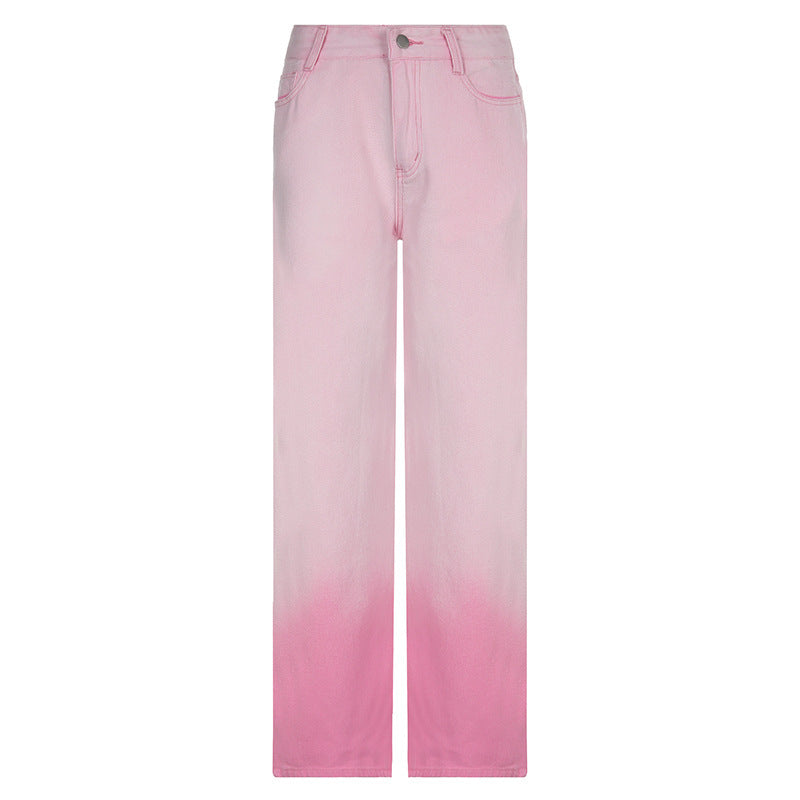 Tie-Dye Contrast High-Rise Straight-Leg Jeans