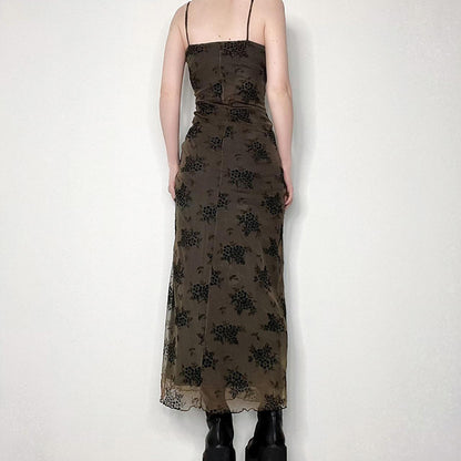 American Dark Vintage Print Slip Dress
