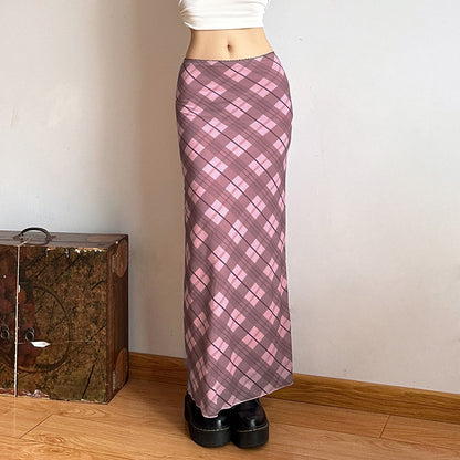 Solid Color Slim-fit Street Fashion High Waist Casual Plaid Skirt