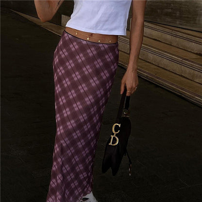 Solid Color Slim-fit Street Fashion High Waist Casual Plaid Skirt