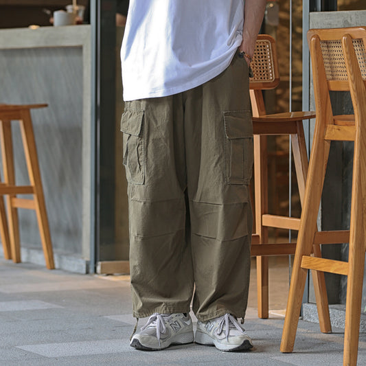 Men's Casual Knee Pleated Drawstring Pants Sports Trousers