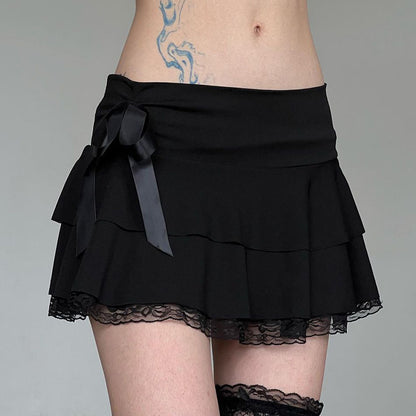 Women's Lace Stitching Bow Skirt