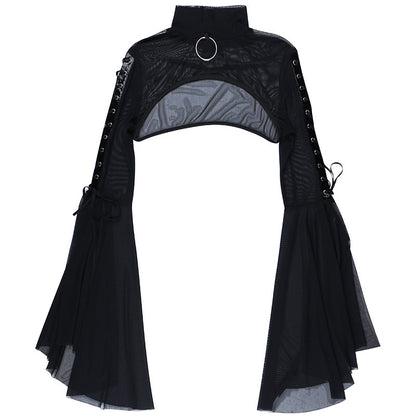 Dark Style Half Turtleneck Bell Sleeve Bilateral Ribbon Slim Fit Waistcoat