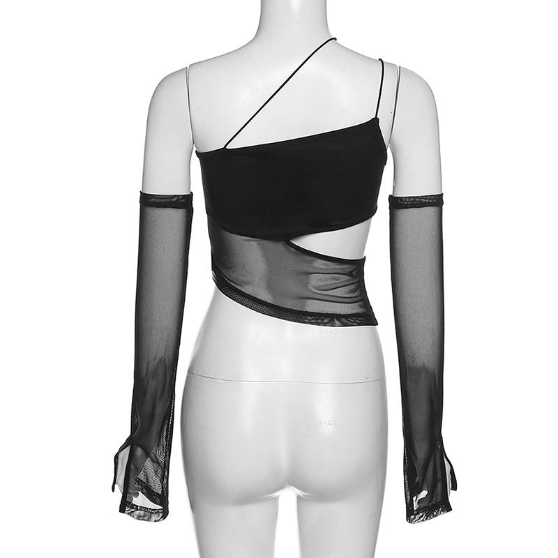Women's Clothing Slim Fit Midriff-baring Fashion Hollowed-out Mesh Vest