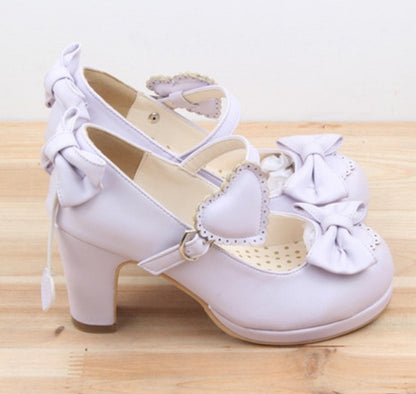 LINK Harajuku Lolita Pumps Patent Leather High Heels Solid Bowtie Maid Cosplay Shoes Soft Women Mary Janes Evening Shoes