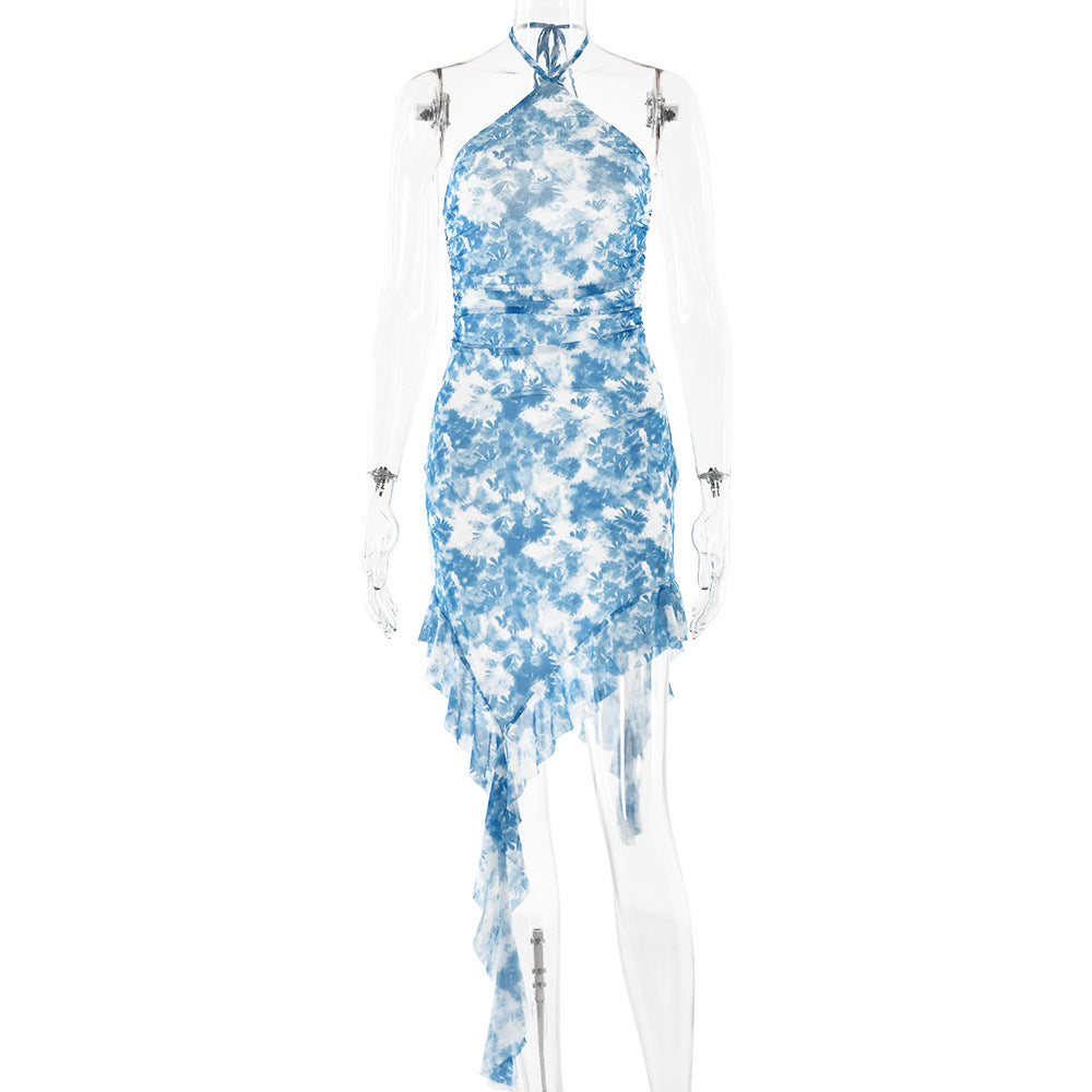 Women's Elegant Halter Printed Slim Fit Dress