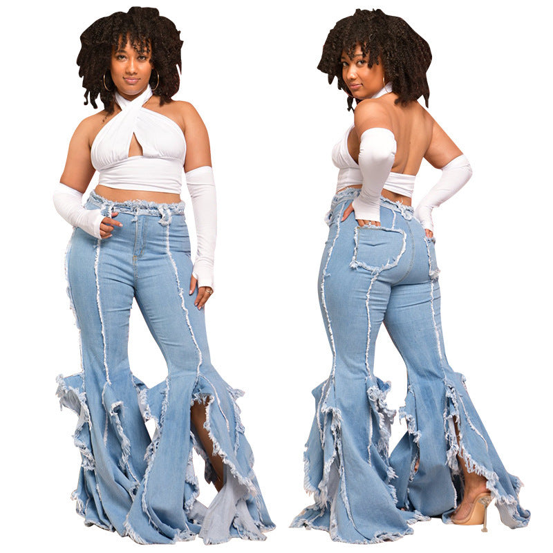 Fashion Sexy Ripped Holes Ordinary Washable Hollow Small Jeans