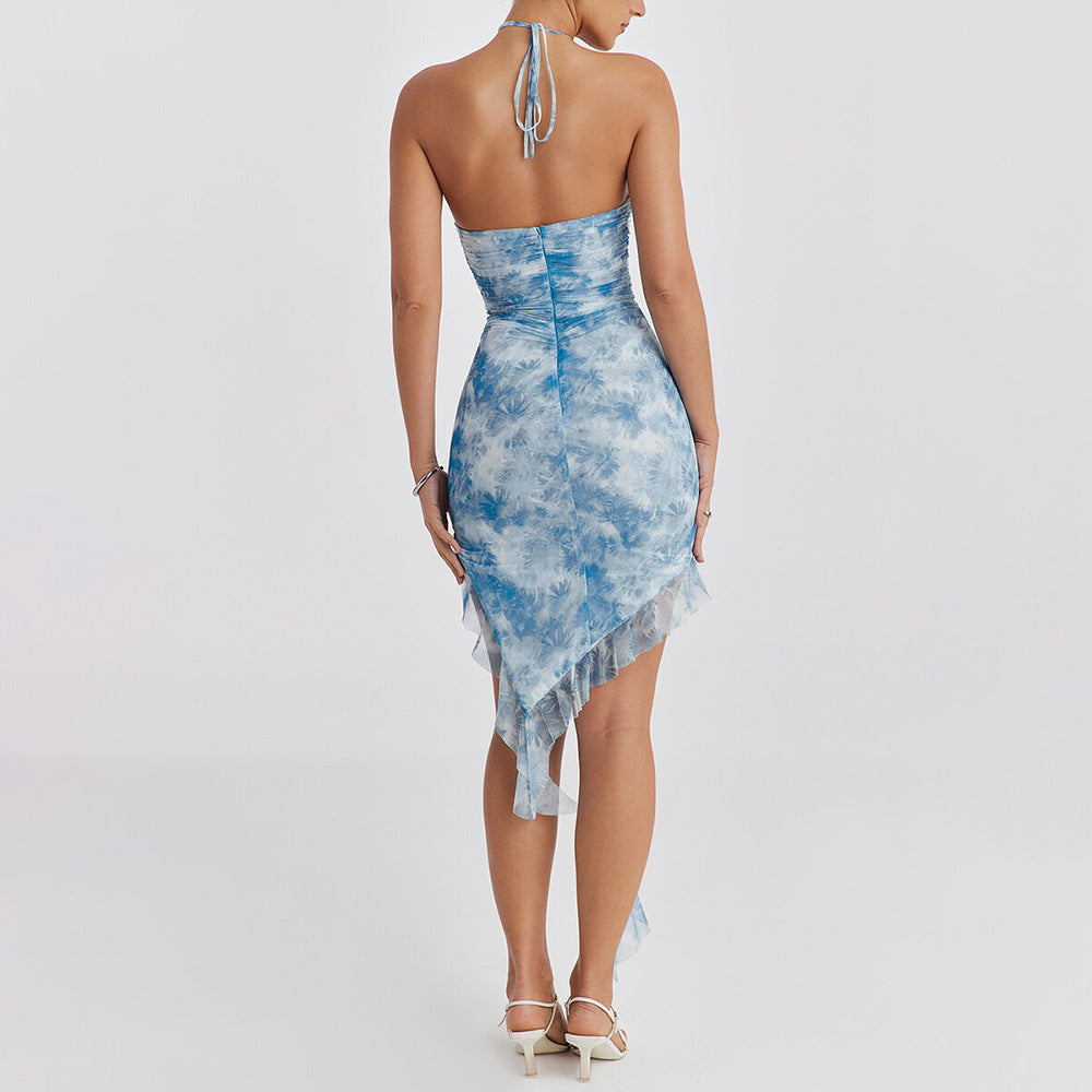 Women's Elegant Halter Printed Slim Fit Dress