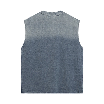 Hanging Dye Gradient Denim Vest Men