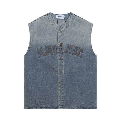 Hanging Dye Gradient Denim Vest Men