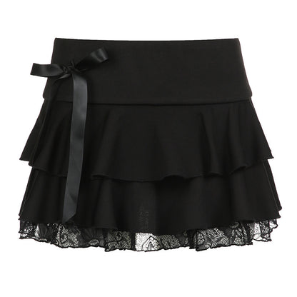 Women's Lace Stitching Bow Skirt