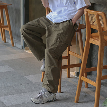 Men's Casual Knee Pleated Drawstring Pants Sports Trousers