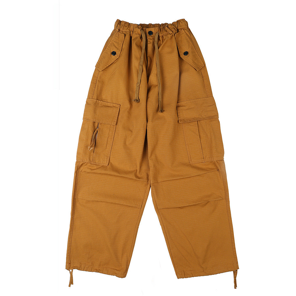 Men's Casual Knee Pleated Drawstring Pants Sports Trousers