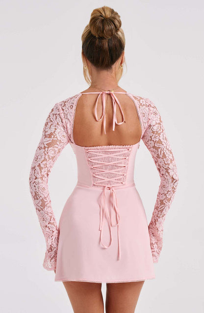 European And American Style Lace Long Sleeve Dress Backless Lace Up