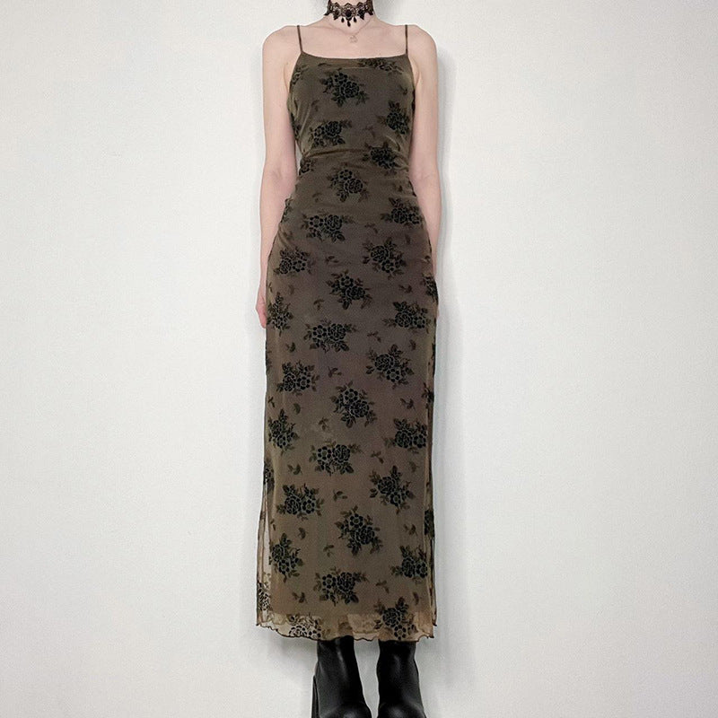 American Dark Vintage Print Slip Dress