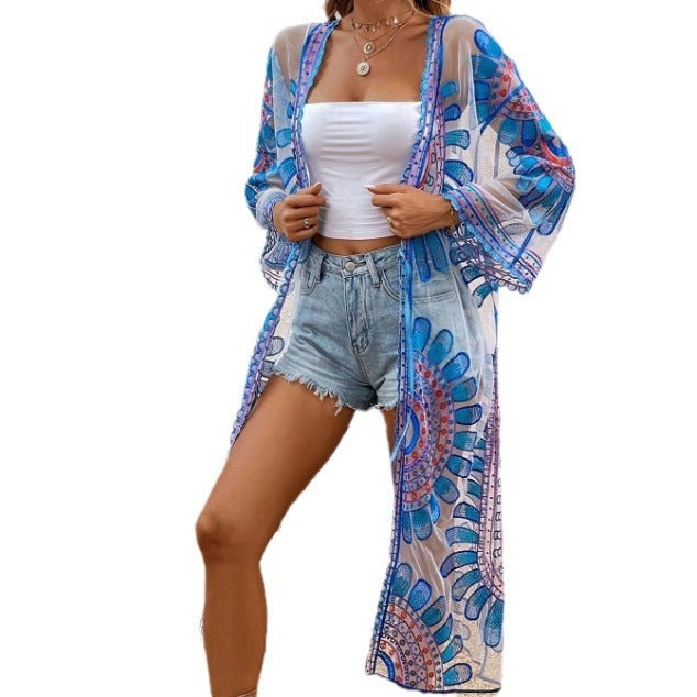 Beach Cover-up Pattern Sun Protection Cardigan Female