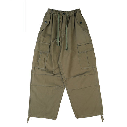 Men's Casual Knee Pleated Drawstring Pants Sports Trousers